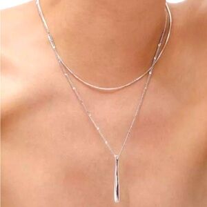 NEW Jenny Bird Leana Double Silver Tone Layered Pendant Chain Necklace 16” & 20”